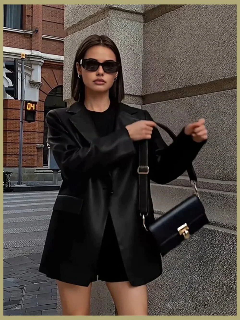 Faux Leather Blazer Jacket Moto Biker Coat Long Sleeves Button